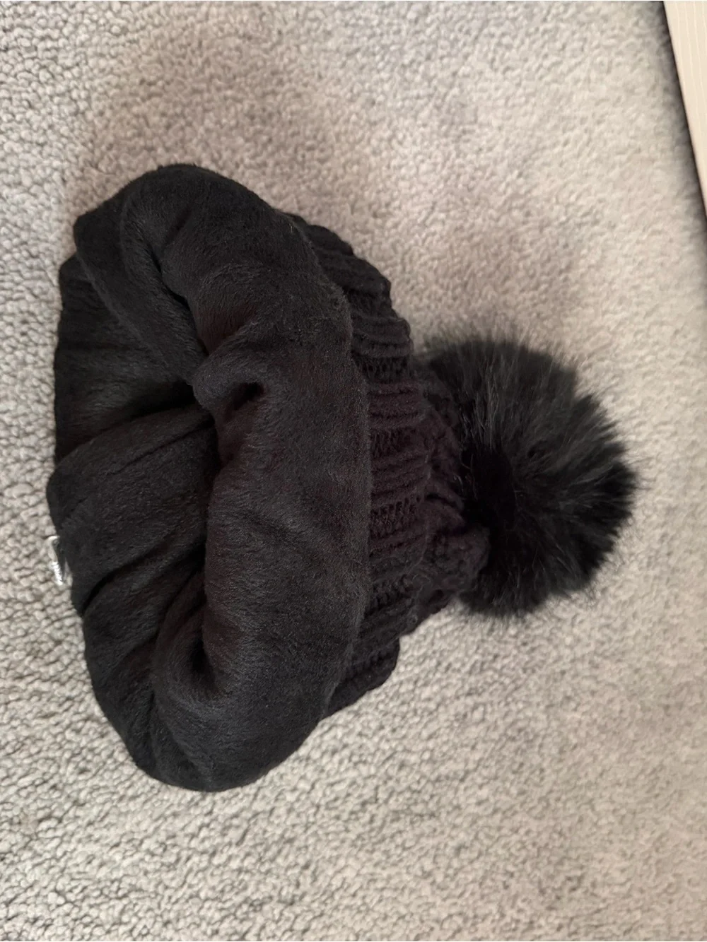 Black Cable Knit Pom Beanie